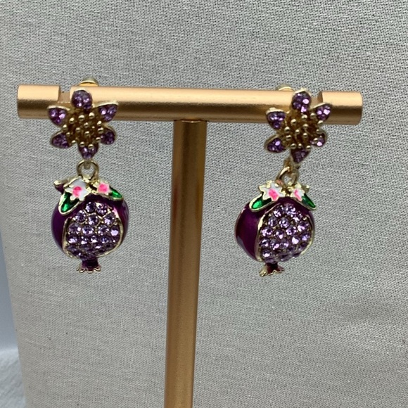 Pomegranates Purple and Gold Floral pierced Earrings - Picture 2 of 3
